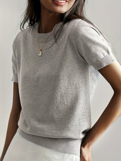 Serenity | Women's Short Sleeve Knit Sweater - Grey - Image 6