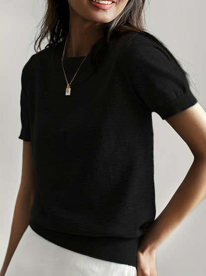 Serenity | Women's Short Sleeve Knit Sweater - Grey - Image 12