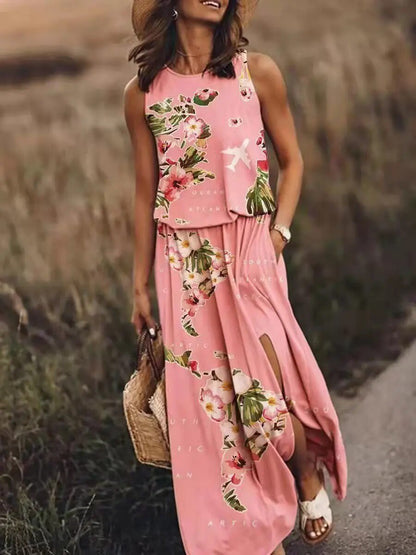 Sleeveless Maxi Dress Elastic Waist Bohemian Summer - Light Green