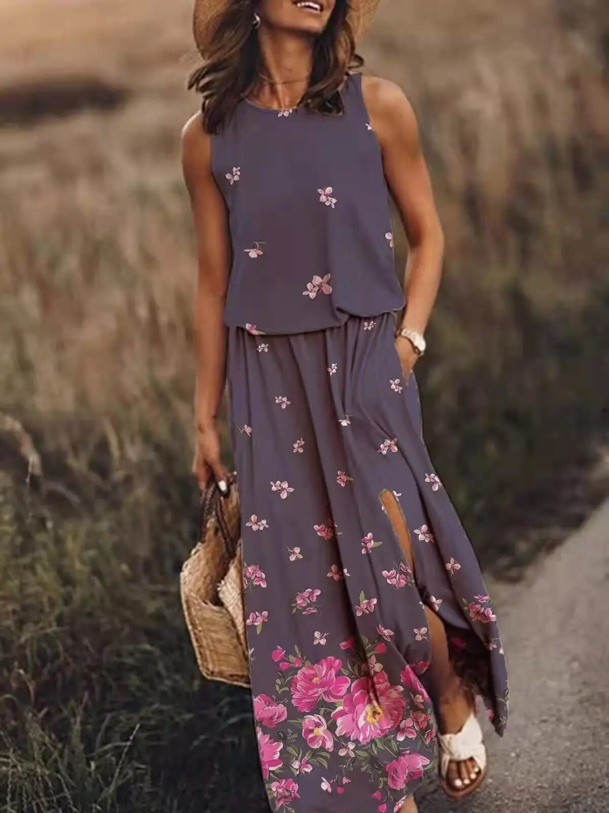 Vestido Maxi Sin Mangas Elástico Bohemio Vera