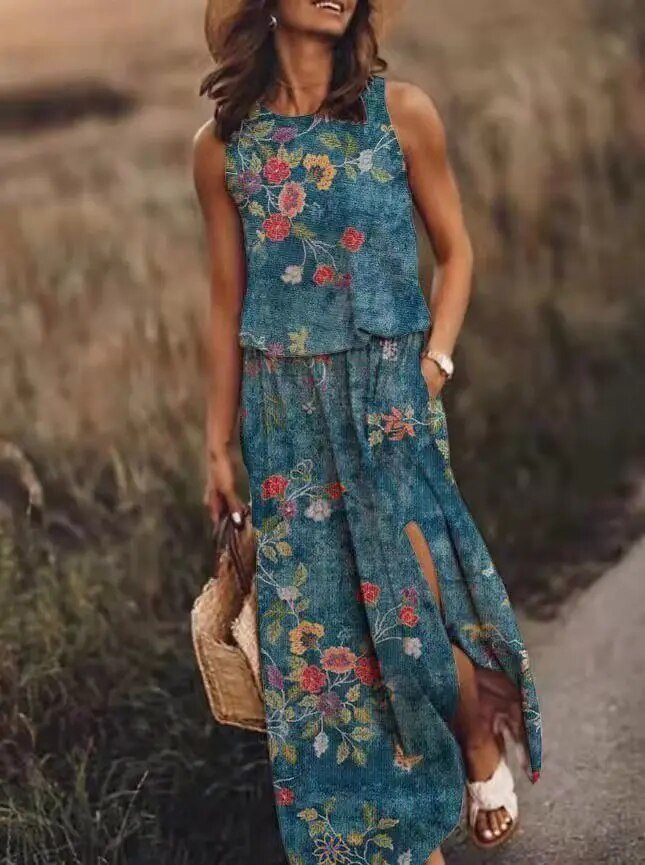 Vestido Maxi Sin Mangas Elástico Bohemio Vera