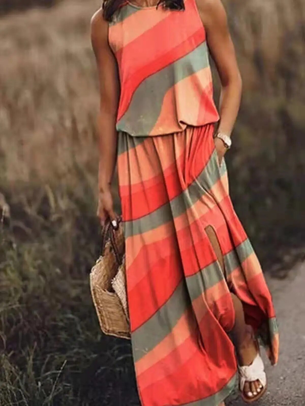 Vestido Maxi Sin Mangas Elástico Bohemio Vera