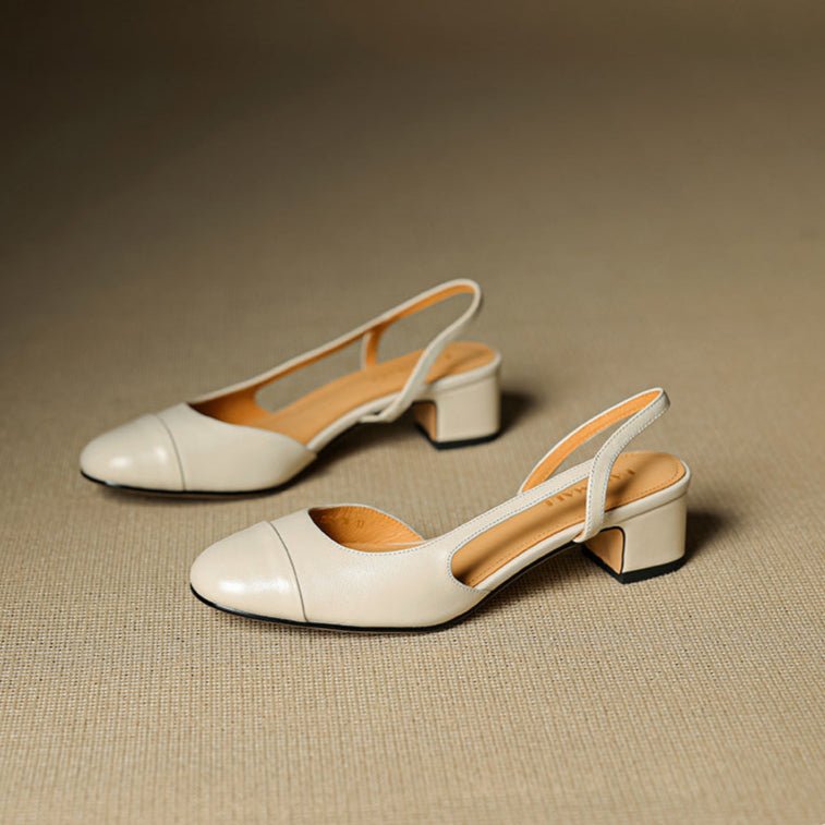 Zapatos de Tacón Cuero Genuino Puntera Almendra Tacón Bloque