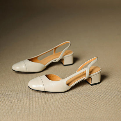 Zapatos de Tacón Cuero Genuino Puntera Almendra Tacón Bloque
