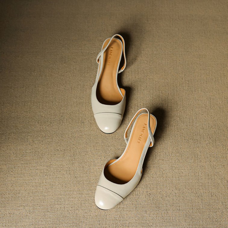 Zapatos de Tacón Cuero Genuino Puntera Almendra Tacón Bloque