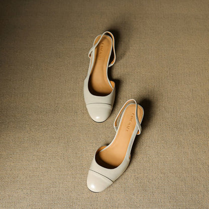 Zapatos de Tacón Cuero Genuino Puntera Almendra Tacón Bloque