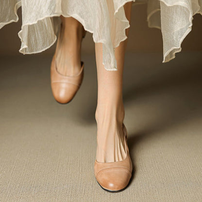 Zapatos de Tacón Cuero Genuino Puntera Almendra Tacón Bloque
