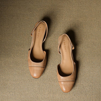 Zapatos de Tacón Cuero Genuino Puntera Almendra Tacón Bloque