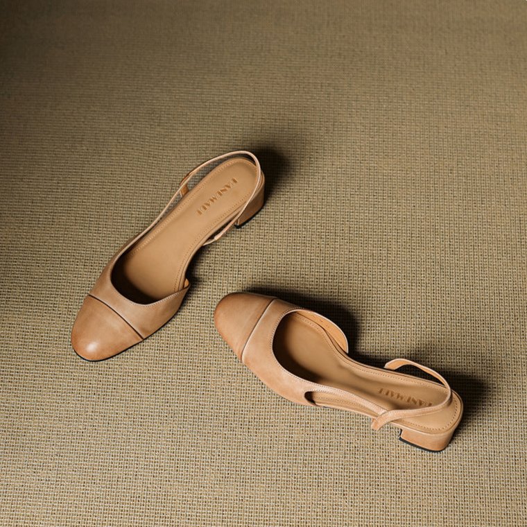 Zapatos de Tacón Cuero Genuino Puntera Almendra Tacón Bloque
