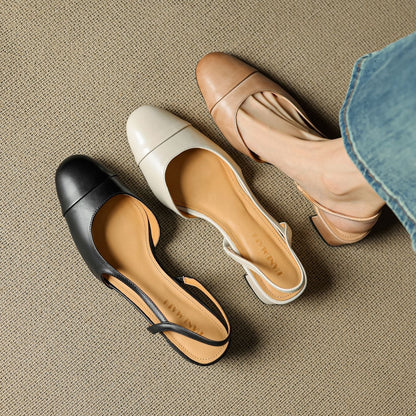 Zapatos de Tacón Cuero Genuino Puntera Almendra Tacón Bloque