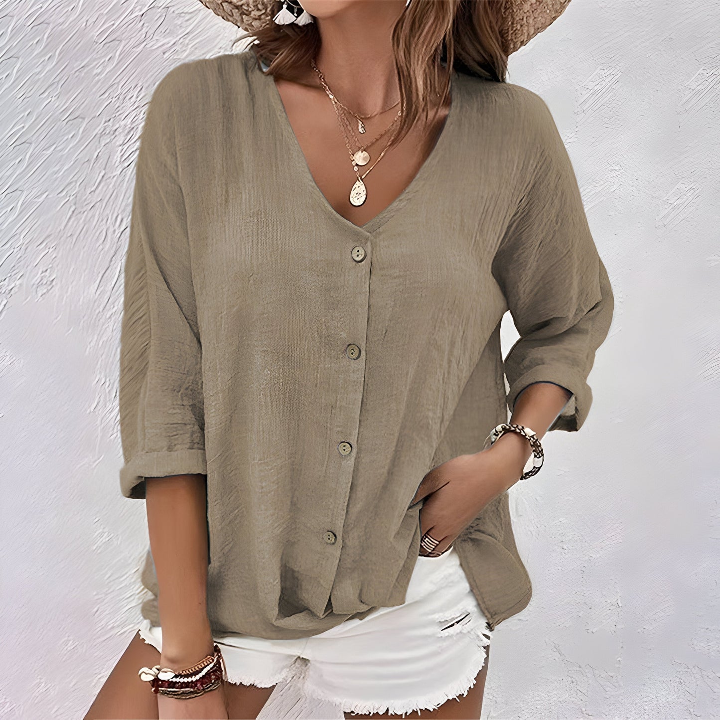Blusa De Botones Relajada Para Mujer - Estilo Casual