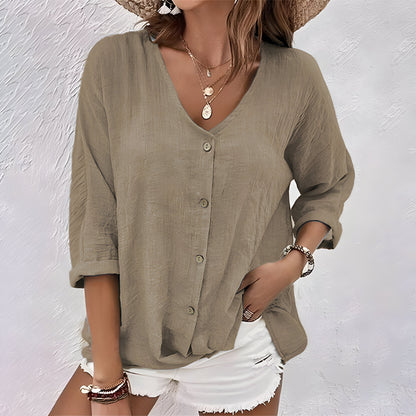 Blusa De Botones Relajada Para Mujer - Estilo Casual