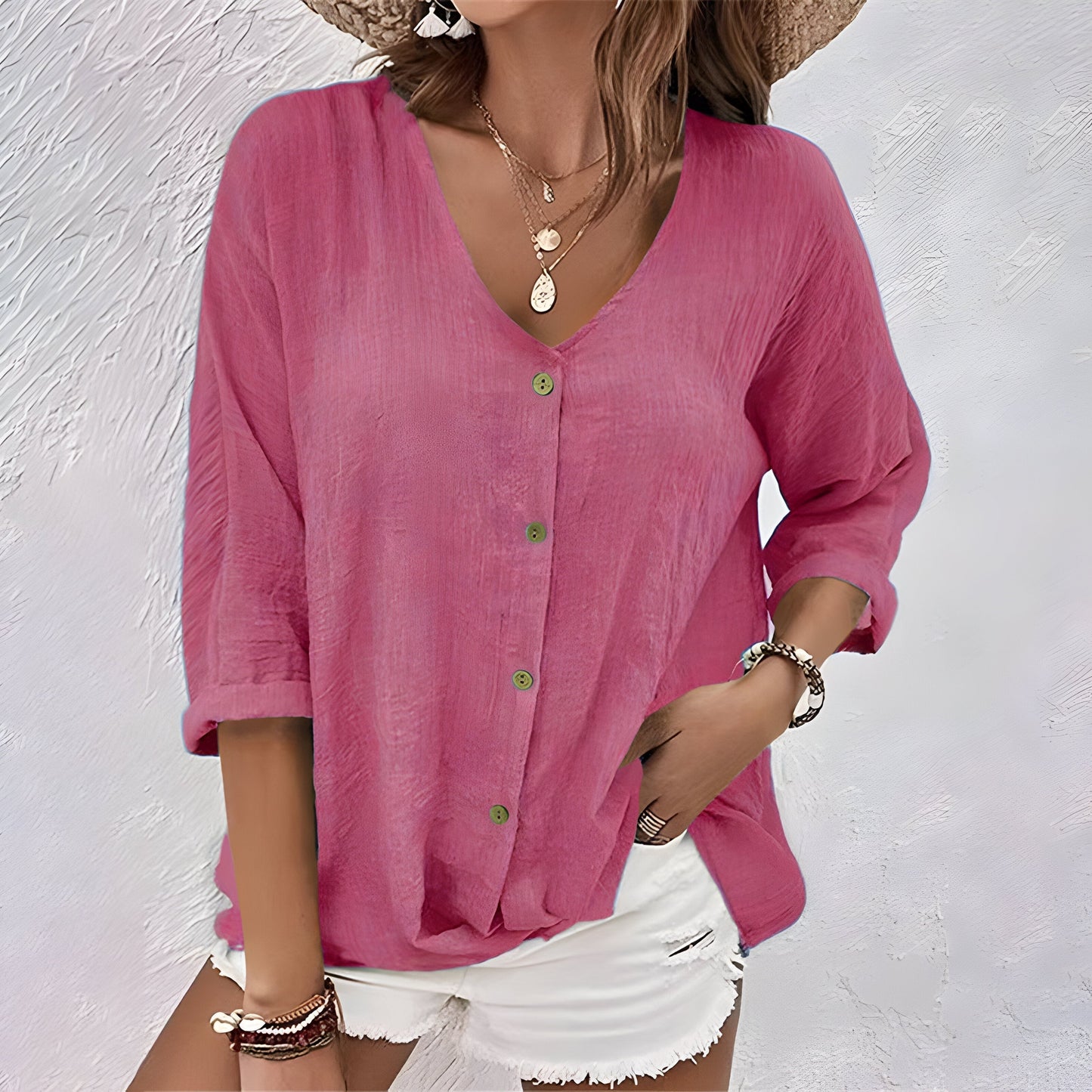 Blusa De Botones Relajada Para Mujer - Estilo Casual