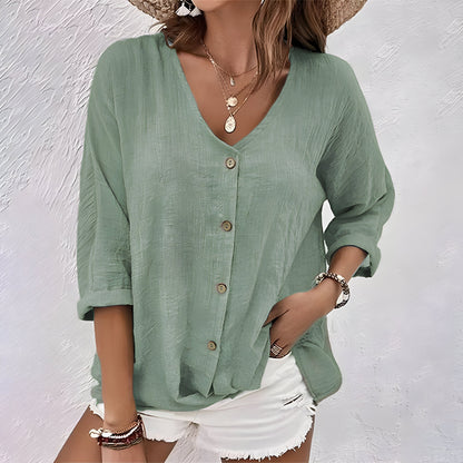 Blusa De Botones Relajada Para Mujer - Estilo Casual