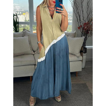 Vestido sin mangas con cuello en V y estampado tie-dye