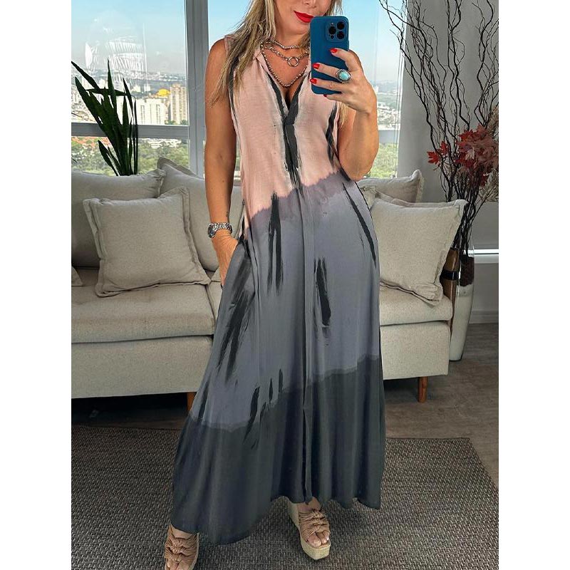 Vestido sin mangas con cuello en V y estampado tie-dye