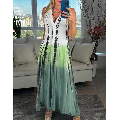 Vestido sin mangas con cuello en V y estampado tie-dye