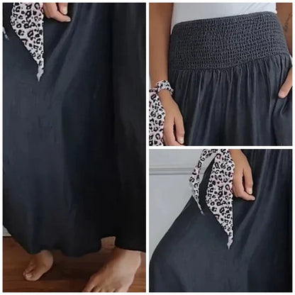 Pantalón ancho con cintura fruncida y bolsillos laterales para mujer, ligero y versátil para verano o diario
