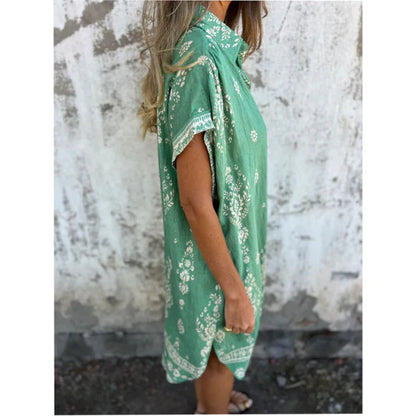 Vestido clásico estampado con cuello camisero para mujer, elegante y cómodo para uso diario