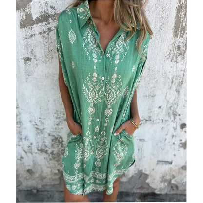 Vestido clásico estampado con cuello camisero para mujer, elegante y cómodo para uso diario