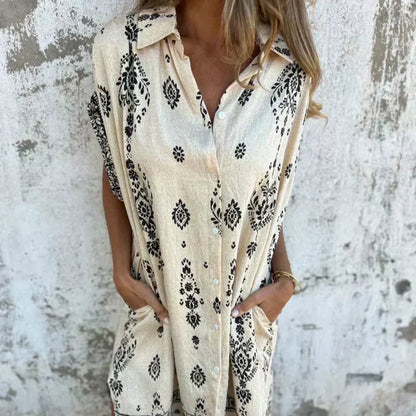 Vestido clásico estampado con cuello camisero para mujer, elegante y cómodo para uso diario
