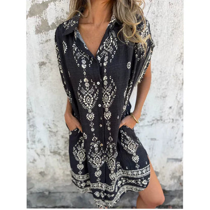 Vestido clásico estampado con cuello camisero para mujer, elegante y cómodo para uso diario