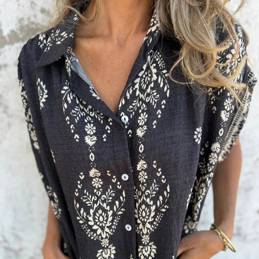 Vestido clásico estampado con cuello camisero para mujer, elegante y cómodo para uso diario