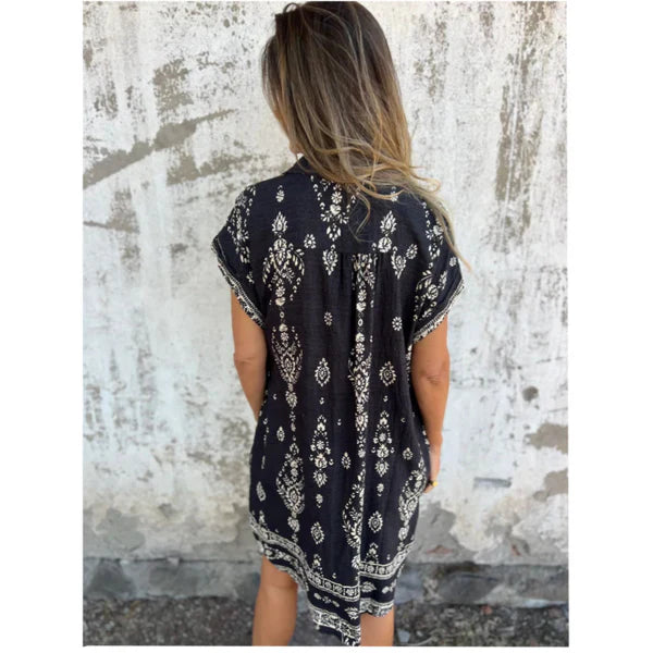 Vestido clásico estampado con cuello camisero para mujer, elegante y cómodo para uso diario