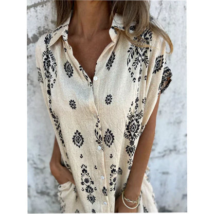 Vestido clásico estampado con cuello camisero para mujer, elegante y cómodo para uso diario
