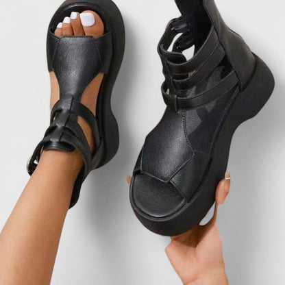 Tacones ortopédicos elegantes con correa en el empeine, punta cerrada y plantilla ergonómica para mujer, cómodos para oficina o evento