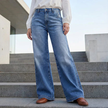 Pantalones vaqueros de cintura alta y pierna ancha para mujer, diseño moderno y confortable