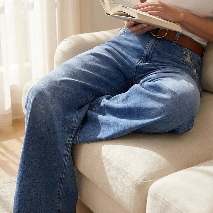 Pantalones vaqueros de cintura alta y pierna ancha para mujer, diseño moderno y confortable