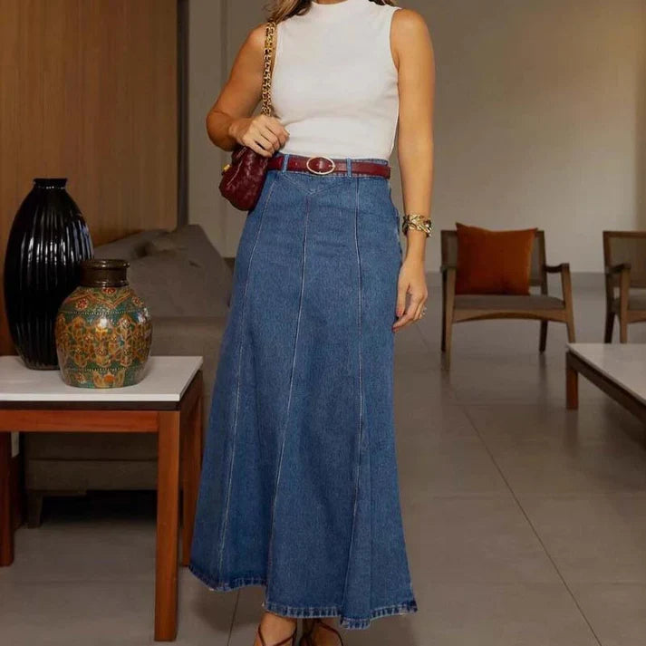 Falda vaquera femenina de cintura alta y corte A para mujer, cómoda y chic para cualquier ocasión