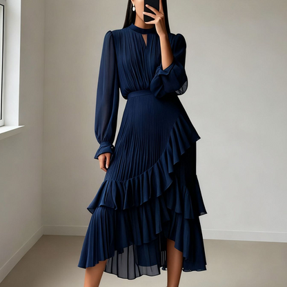 Vestido Midi Plisado con Volantes | Estilo Romántico