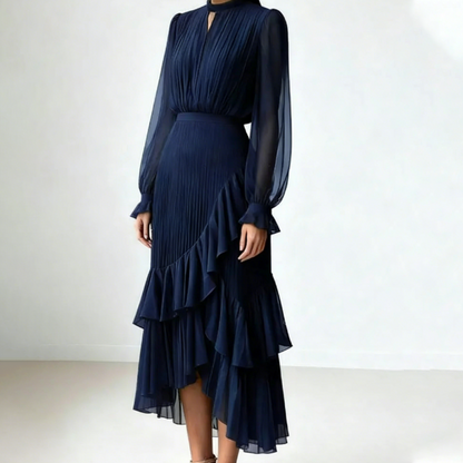 Vestido Midi Plisado con Volantes | Estilo Romántico