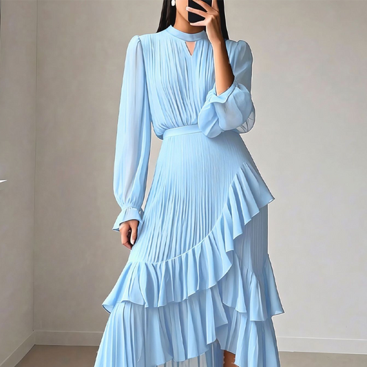 Vestido Midi Plisado con Volantes | Estilo Romántico