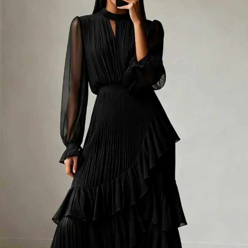 Vestido Midi Plisado con Volantes | Estilo Romántico