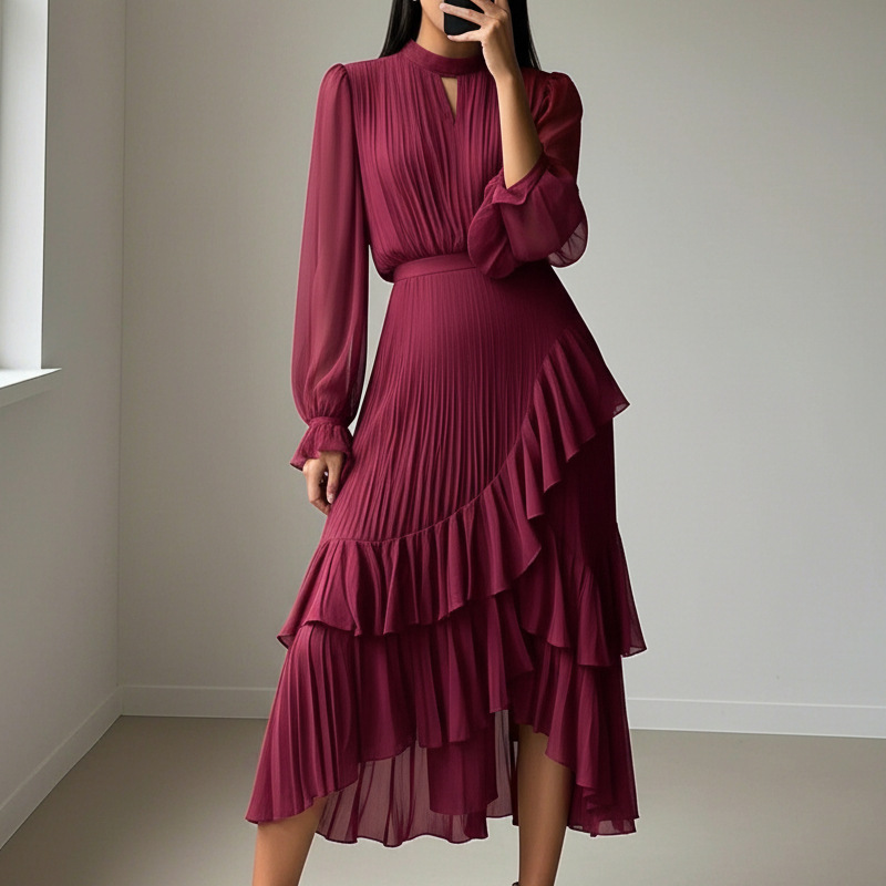 Vestido Midi Plisado con Volantes | Estilo Romántico