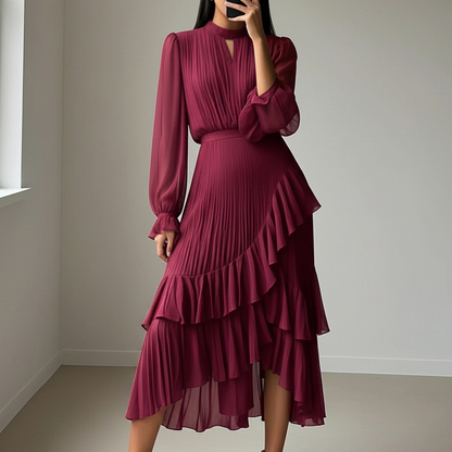 Vestido Midi Plisado con Volantes | Estilo Romántico