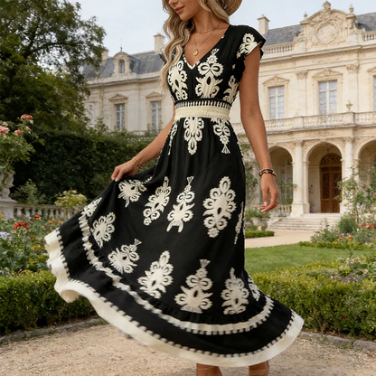 Vestido maxi barroco con escote en V para mujer - fresco y elegante
