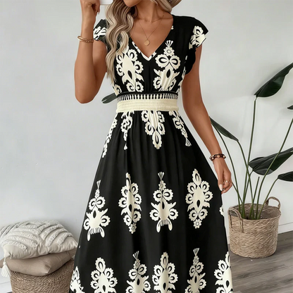 Vestido maxi barroco con escote en V para mujer - fresco y elegante