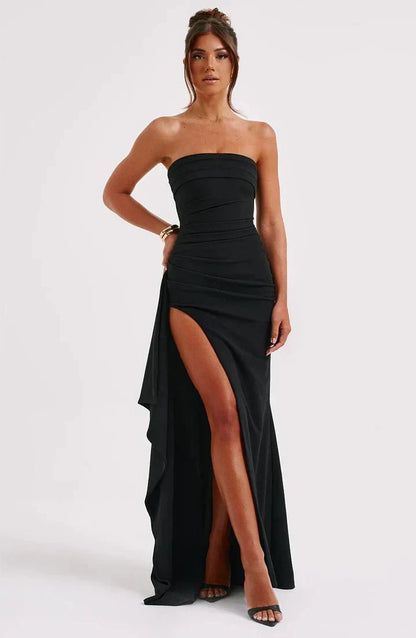 Vestido maxi sin hombros para mujer, ligero y elegante para verano o fiesta