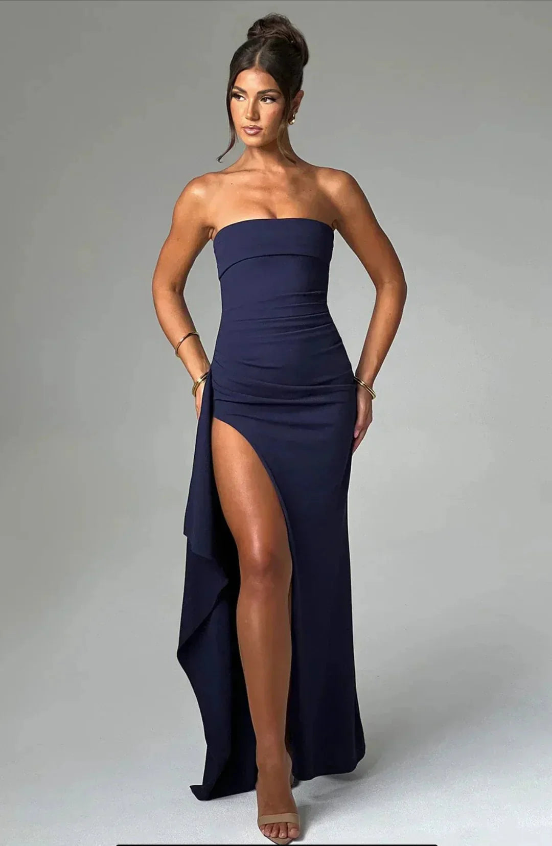 Vestido maxi sin hombros para mujer, ligero y elegante para verano o fiesta