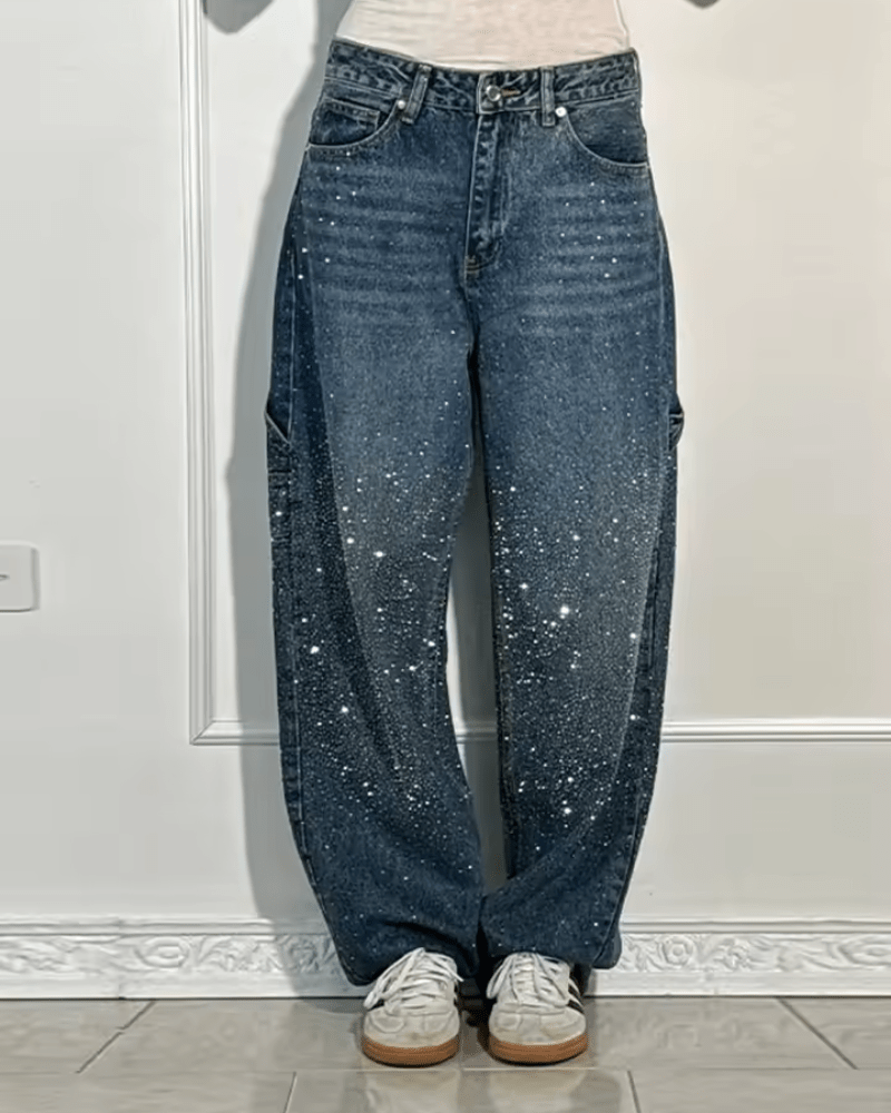 Starlight® | Trendy Balloon Carpenter Jeans met Glitters - Bellanza
