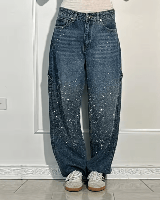Starlight® | Trendy Balloon Carpenter Jeans met Glitters - Bellanza