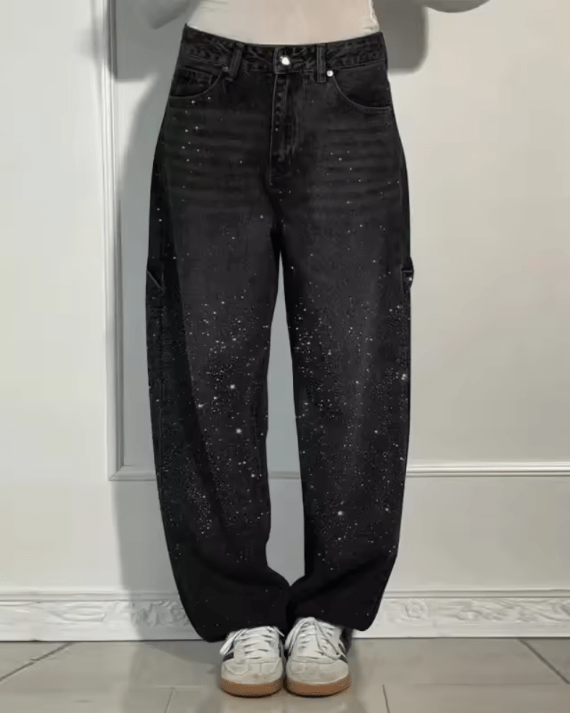 Jeans carpenter de corte globo con brillo para mujer, modernos y versátiles para diario