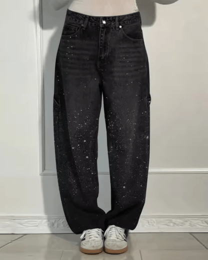 Jeans carpenter de corte globo con brillo para mujer, modernos y versátiles para diario