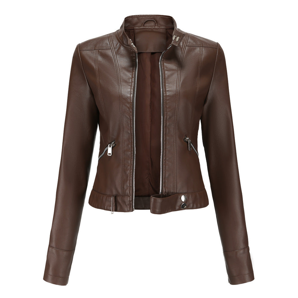 Chaqueta clásica de cuero para mujer