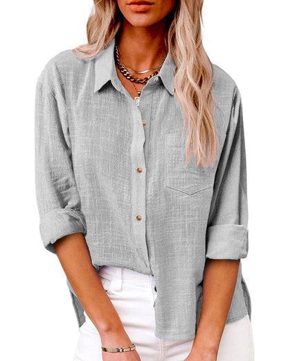 Camisa de manga larga con botones y cuello para mujer