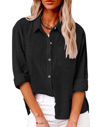 Camisa de manga larga con botones y cuello para mujer